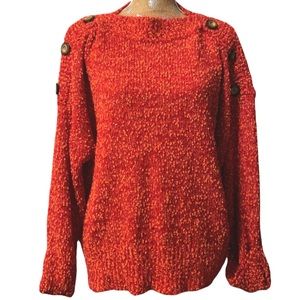 Tu Woman 20 Red + Orange Confetti Button Shoulder Cuffed Sweater